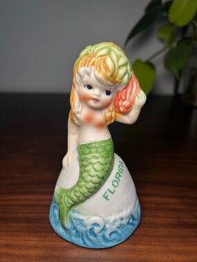 Vintage JASCO bisque porcelain Adorabelles Mermaid Bell. Circa 1960- 1970.